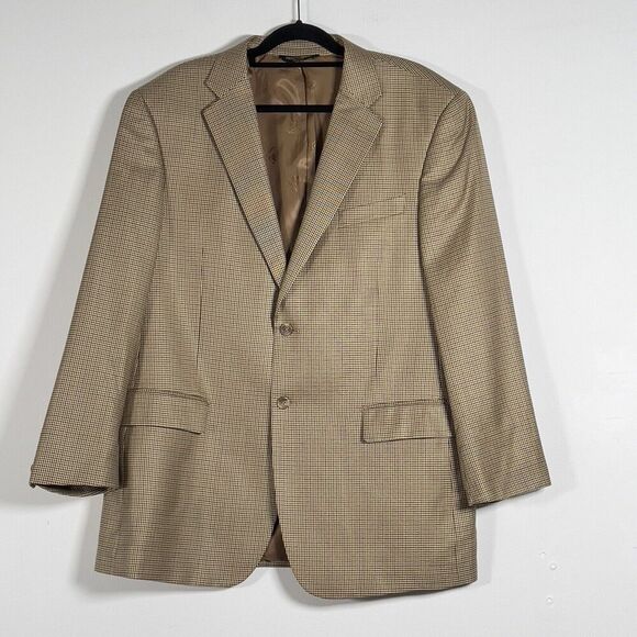 Pronto Moda Italia Cashmere Silk Wool Blazer Mens Sz 46R Houndstooth Brown - Picture 1 of 16
